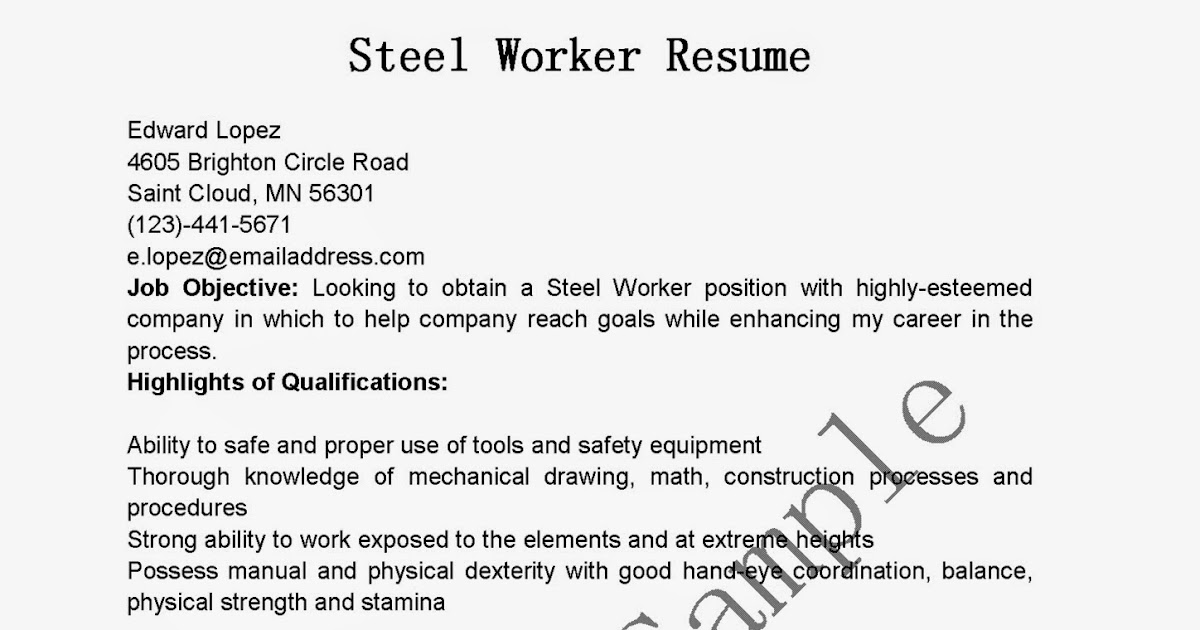 Steel worker resume